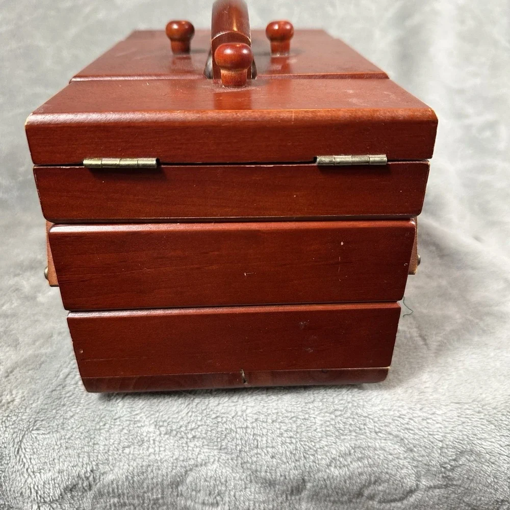 Vintage Singer Wooden Sewing Box Accordion Fold Out Caddy With Lots Of Supplies